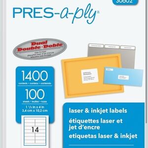 NEW Office Labels - Laser & Inkjet 1400 Labels = 100 Sheets